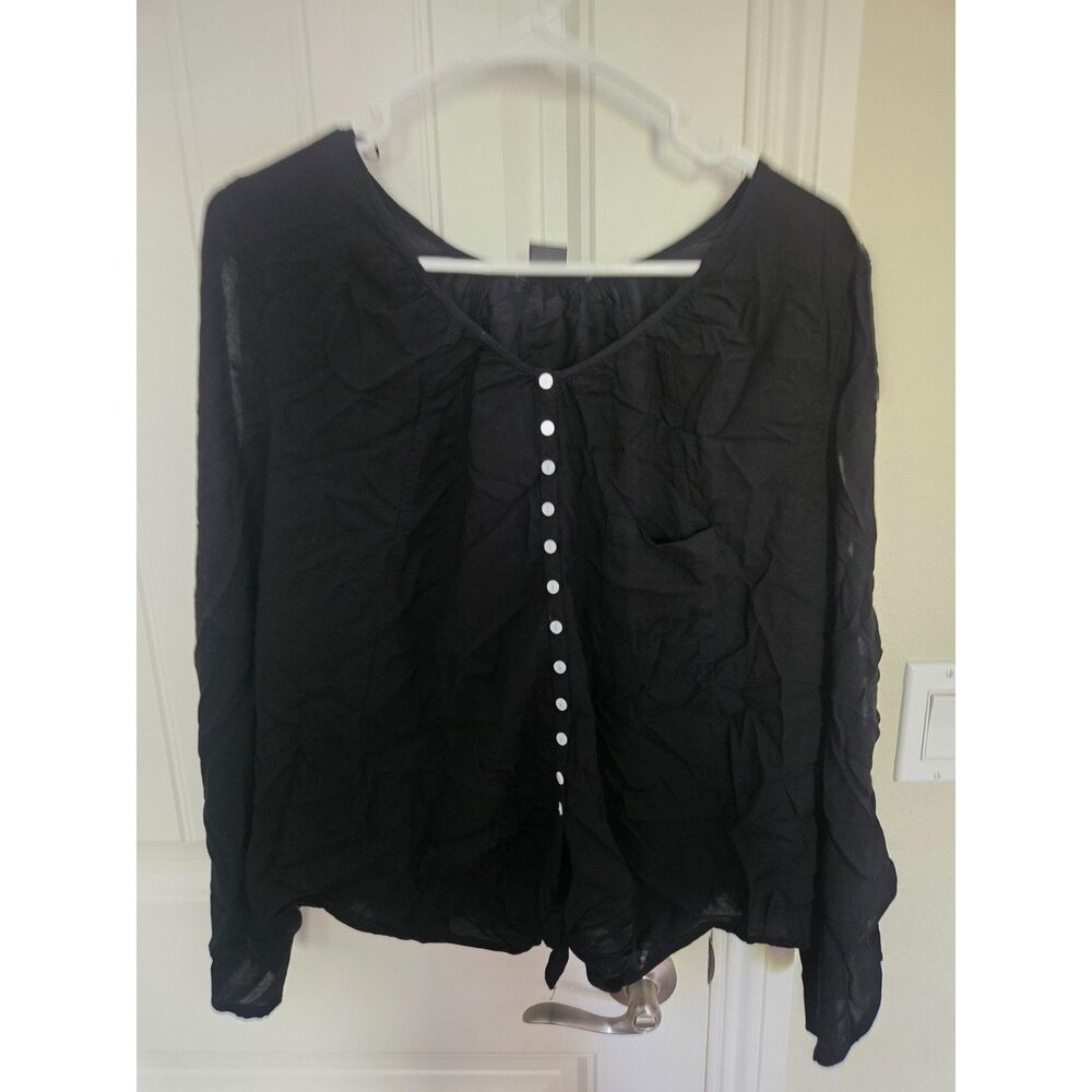 Chelsea & Theodore Women’s XL Black Button Front Long Sleeve Blouse Rayon Top